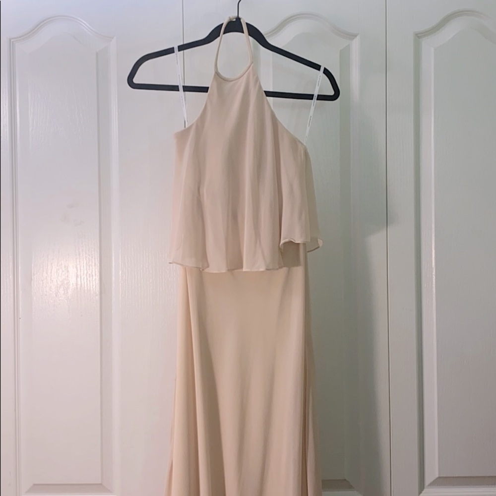 Peach brides mates gown